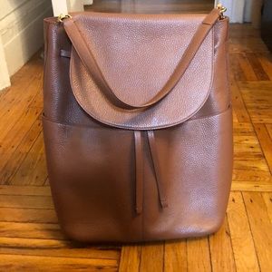 Cuyana Large Leather Backpack in Caramel w/ Dust Jacket